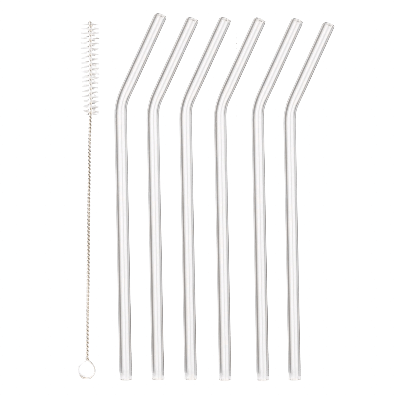 Ein stilvoller Glass Straw - Curved, präsentiert auf einem grauen Hintergrund. Wiederverwendbar und aus hochwertigem Glas gefertigt, ist dieser Glastrinkhalm eine umweltfreundliche Alternative. Ideal für Cocktails, Smoothies oder frische Säfte. Ein Blickfang auf jedem Tisch und ein Statement für Stil und Nachhaltigkeit. 6er Set.