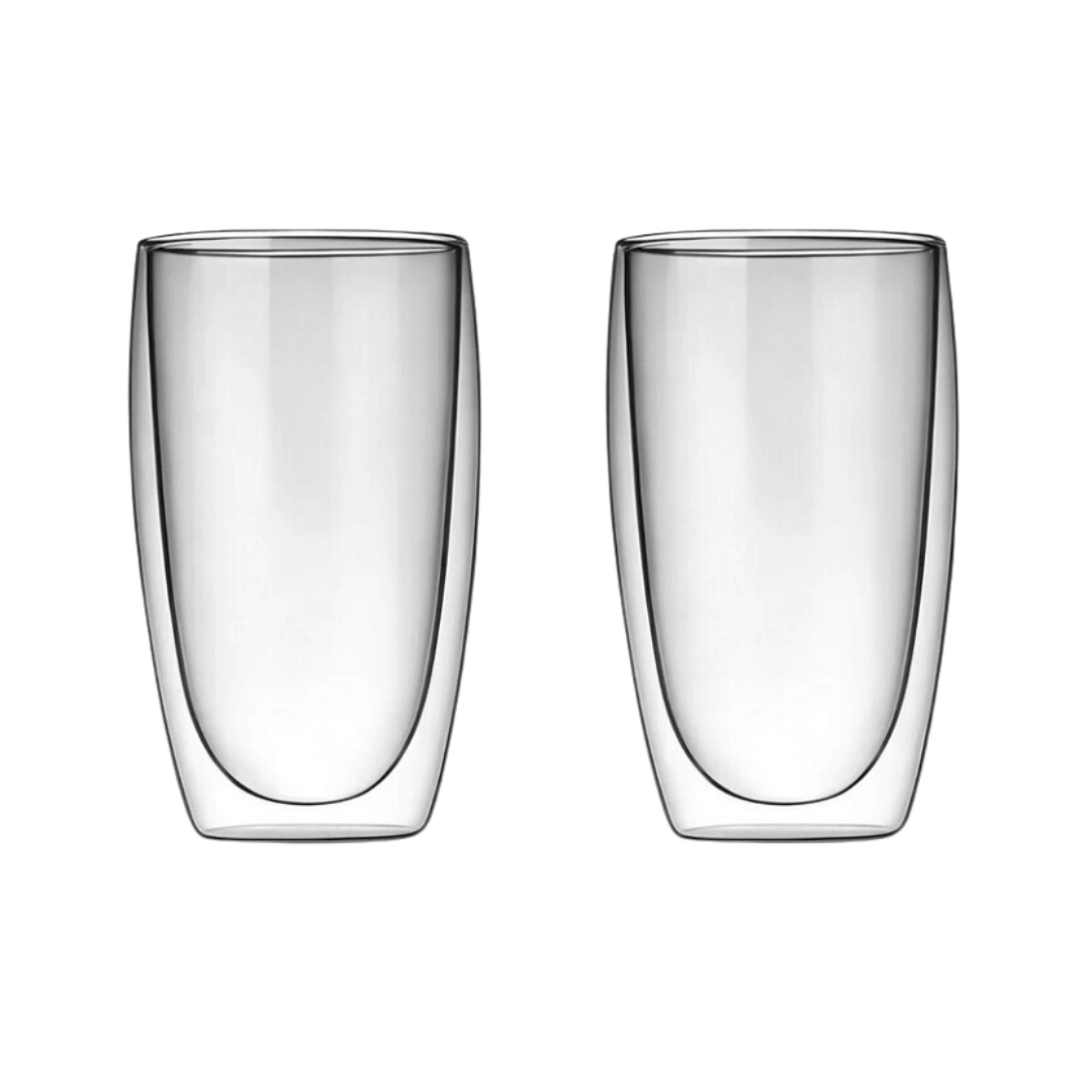 Auf diesem Bild sieht man unser Double Wall Glas 350ml. Das Glas hält Getränke länger Kalt oder Warm und ist optisch ein Hingucker. Es ist elegant und ästhetisch. 2er Set.